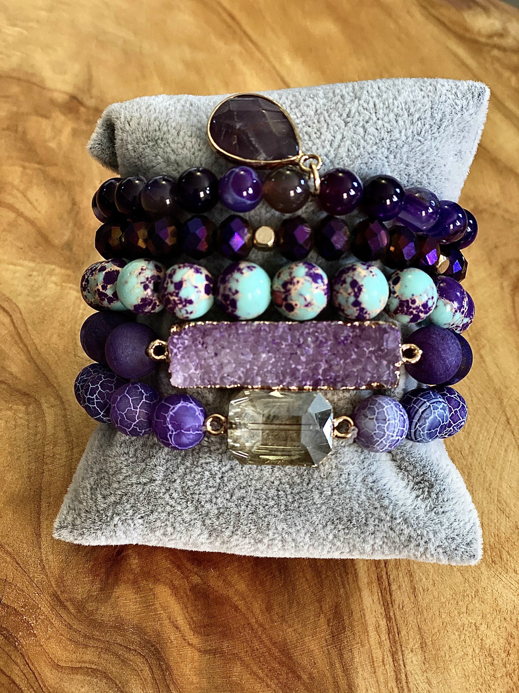 Amethyst and Turquoise Beaded Five Piece Stacked Bracelet – BohemianReign