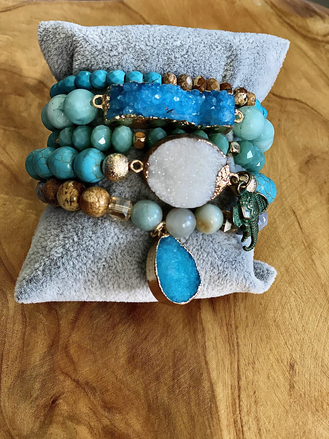 Turquoise Beaded Five Piece Stacked Bracelet