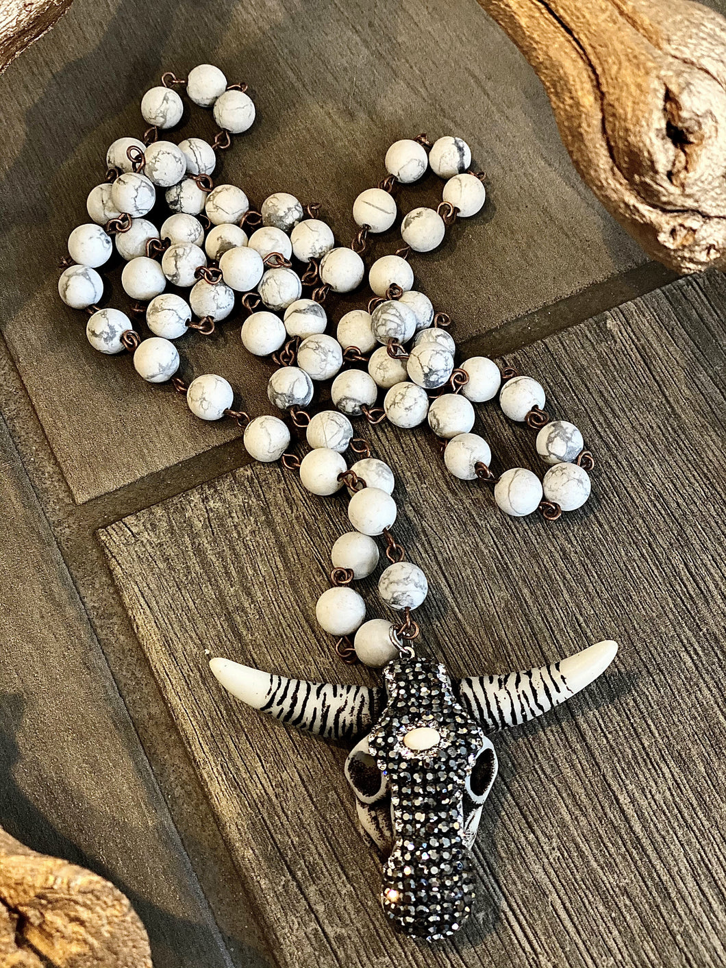 White Beaded Ox Pendant Necklace